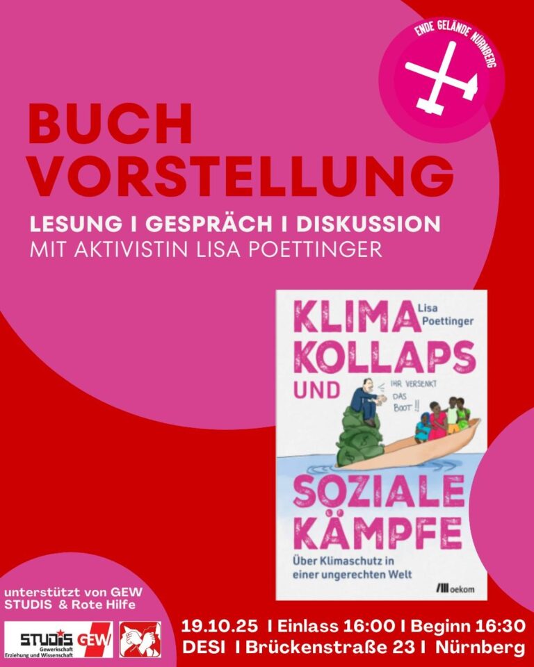 Bild mit dem Logo von "Ende Gelände" mit der Vorderseite des besprochenen Buches